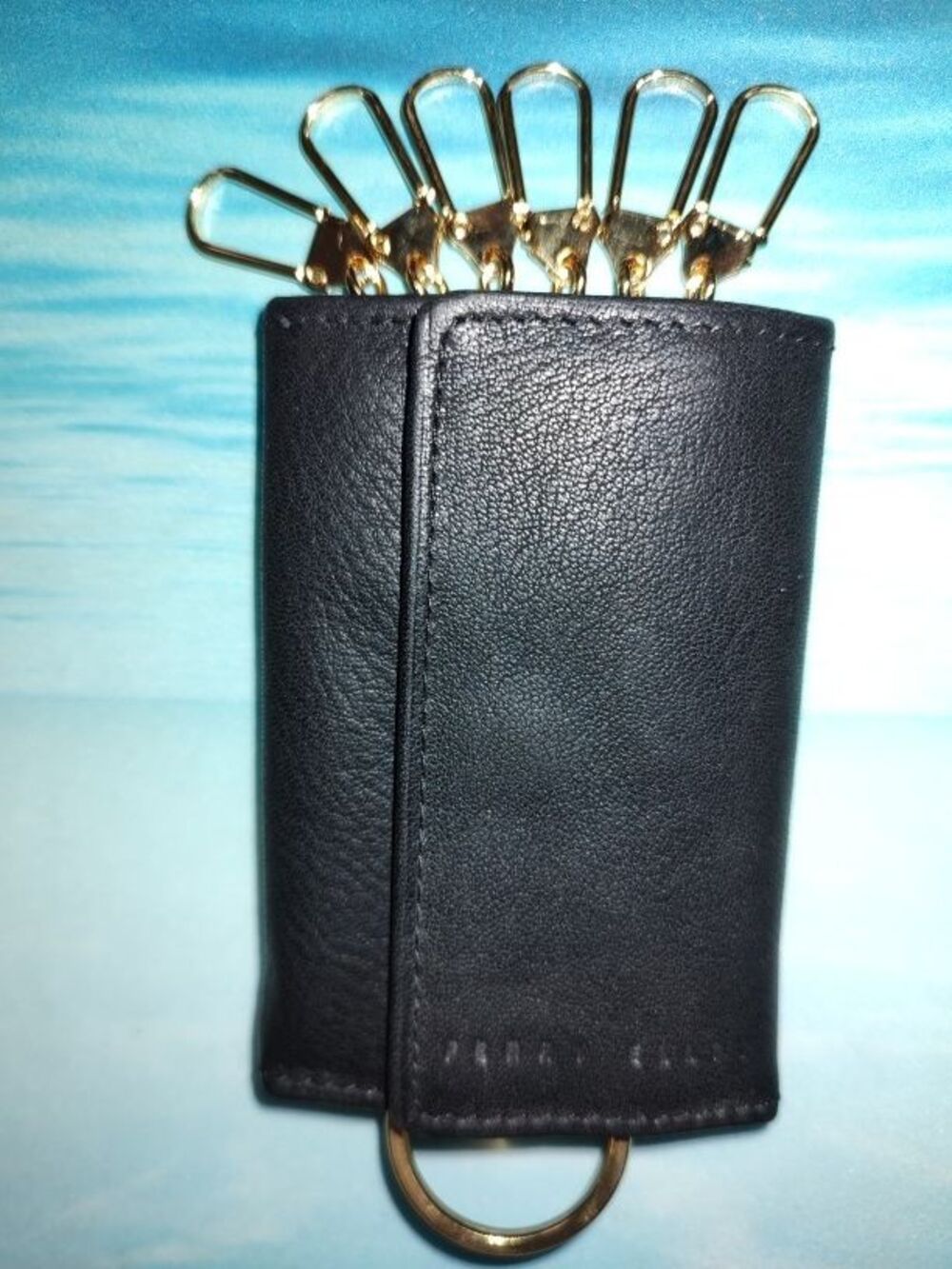 Men's Perry Ellis Portfolio Black Soft Leather Key Holder